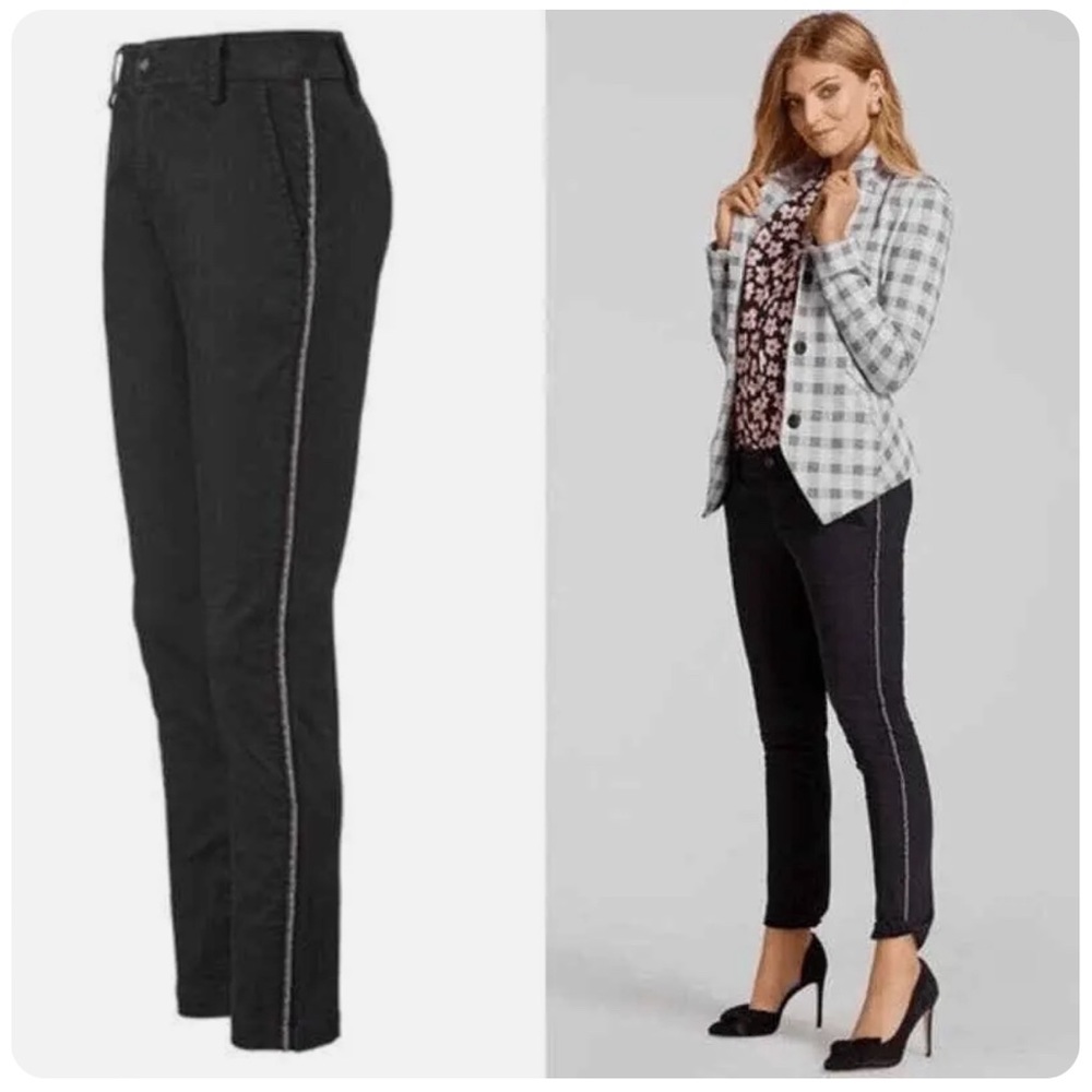 Cabi Peyton Tuxedo Side Stripe Black Pants, size 6